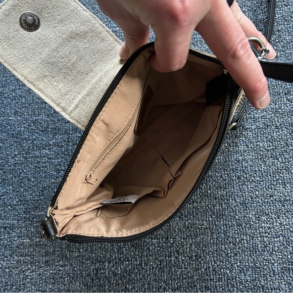 Nine West Black Beige Tweed Faux Leather Strap Crossbody Handbag - Picture 6 of 14